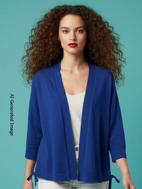 89th & Madison Royal Blue Open Front Cardigan M Side Lace 3/4 Sleeve